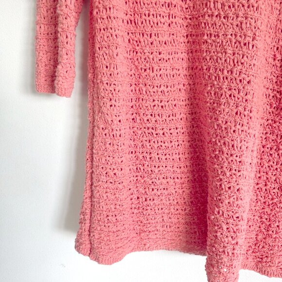 J. Jill Coral Open Crochet Knit Cotton Longline Sweater Cardigan Layering Piece - Picture 4 of 7
